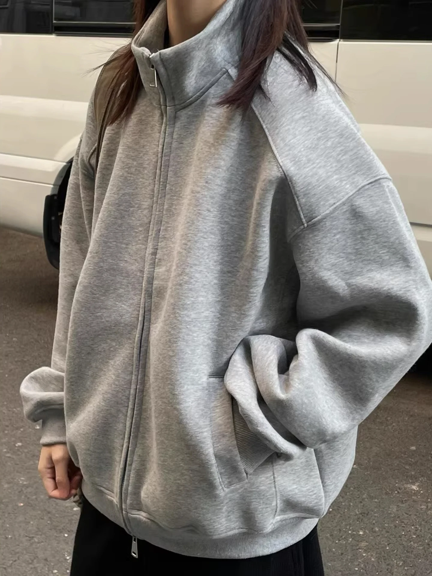 Американский свитер тяжелого цвета с простым воротником-стойкой Jaet ex, осенний модный повседневный свободный топ