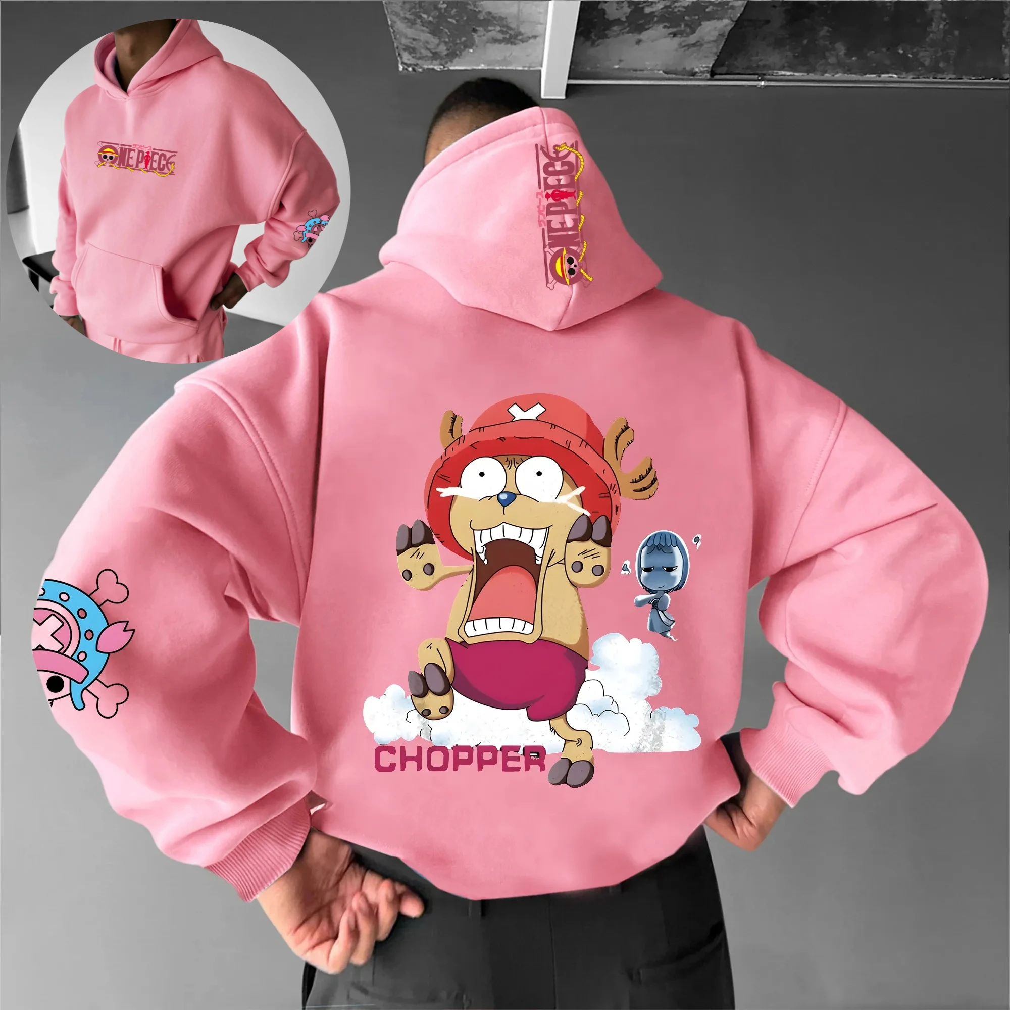

Цельный чоппер, розовая толстовка с капюшоном, мужская хлопковая повседневная толстовка с длинным рукавом в стиле аниме, осенне-зимняя уличная одежда, модная японская манга, графический принт