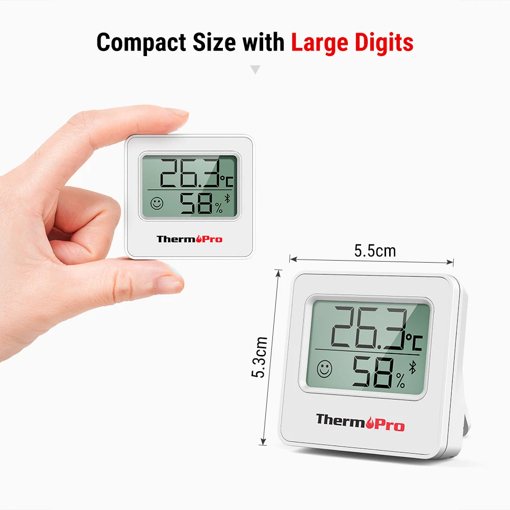 ThermoPro TP357 2 Pack Wireless Thermometer Hygrometer for Indoor Room Greenhouse,Bluetooth 80M Digital Weather Station