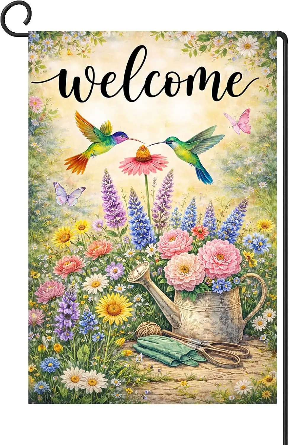 Hummingbird Floral Welcome Spring 12x18 Inch Garden Flag Seasonal Outdoor Decor Double Sided Polyester Yard Flag for Yard Po ZZM