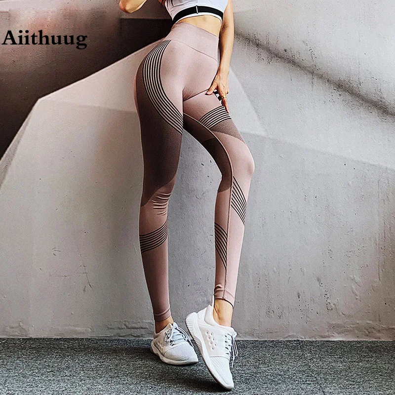 Aiithuug Sportowe legginsy gimnastyczne Dłuższe nogi Podnoszenie pośladków Legginsy gimnastyczne Spodnie do jogi Brzoskwiniowe legginsy fitness z wysoką talią i kontrolą brzucha