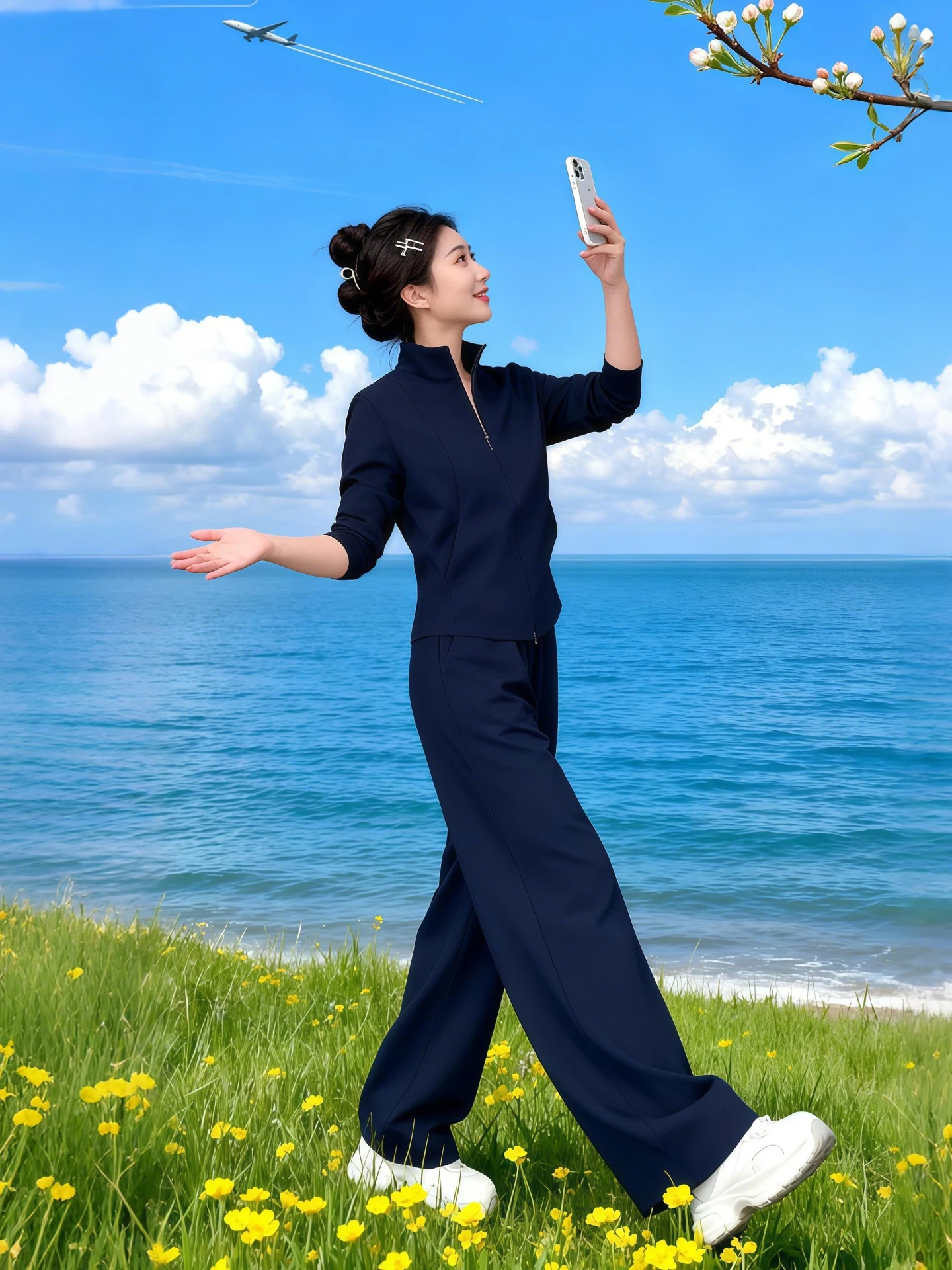 

Весенний женский модный комплект 2026: повседневный костюм-двойка с широкими брюками и топом с воротником-стойкой, стройнящий дизайн