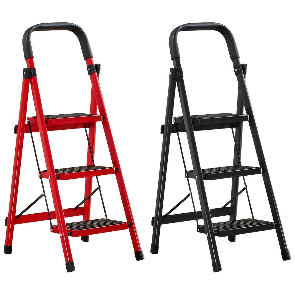 3 Step Folding Ladder Sturdy Steel Ladder 330LBS Capacity Sturdy& Portable Stepping Stools for RV Attic Daily Use at Home