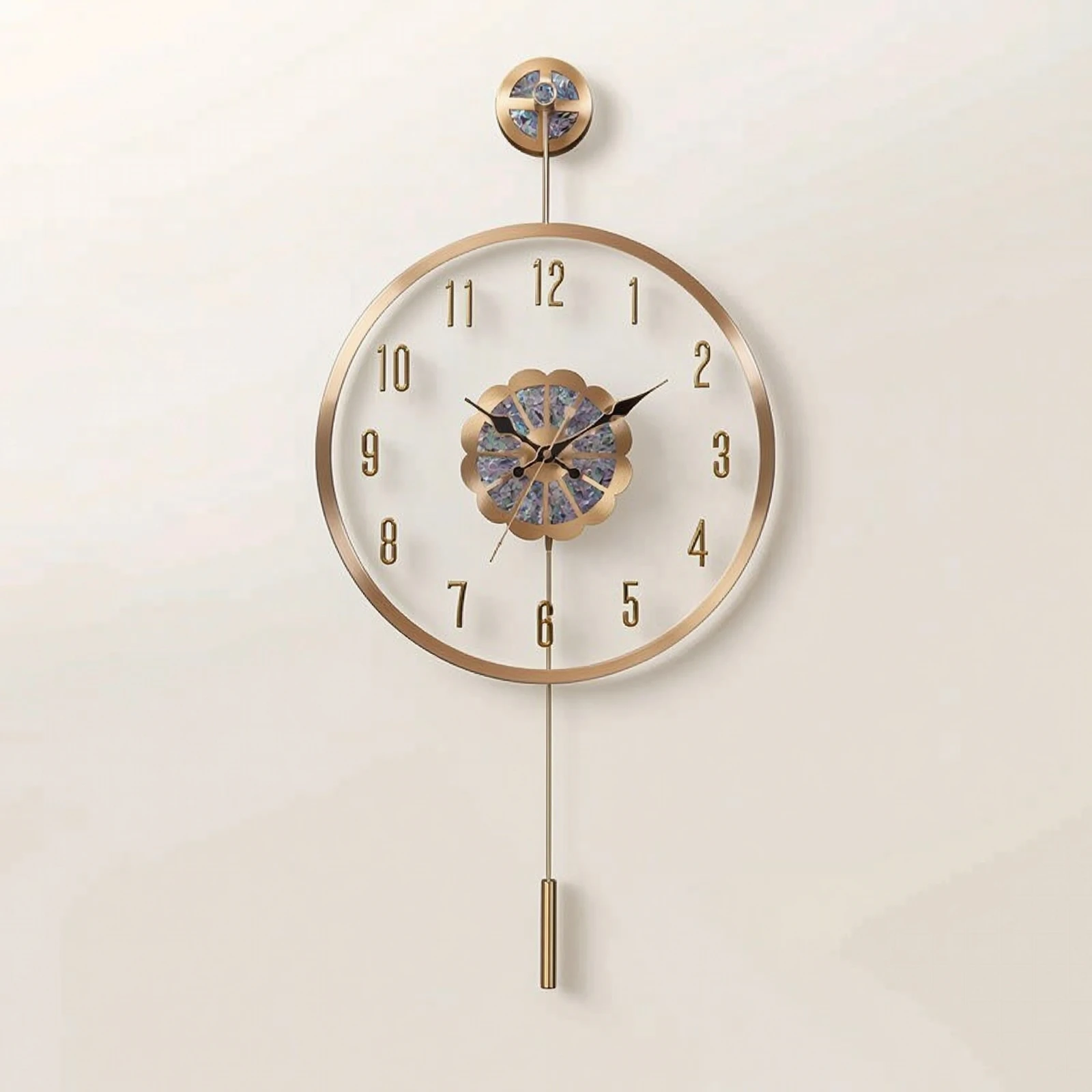 Battery Operated Wall Clock Quartz Wall Clock with Pendulum Non-Ticking Luxury for Decorators, Living Room, Hallway