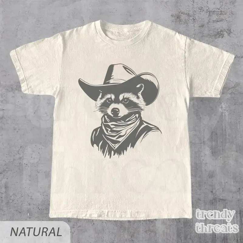 Western Raccoon T Shirt Vintage Cowboy Racoon Cute Oversized Funny Meme Wild West
