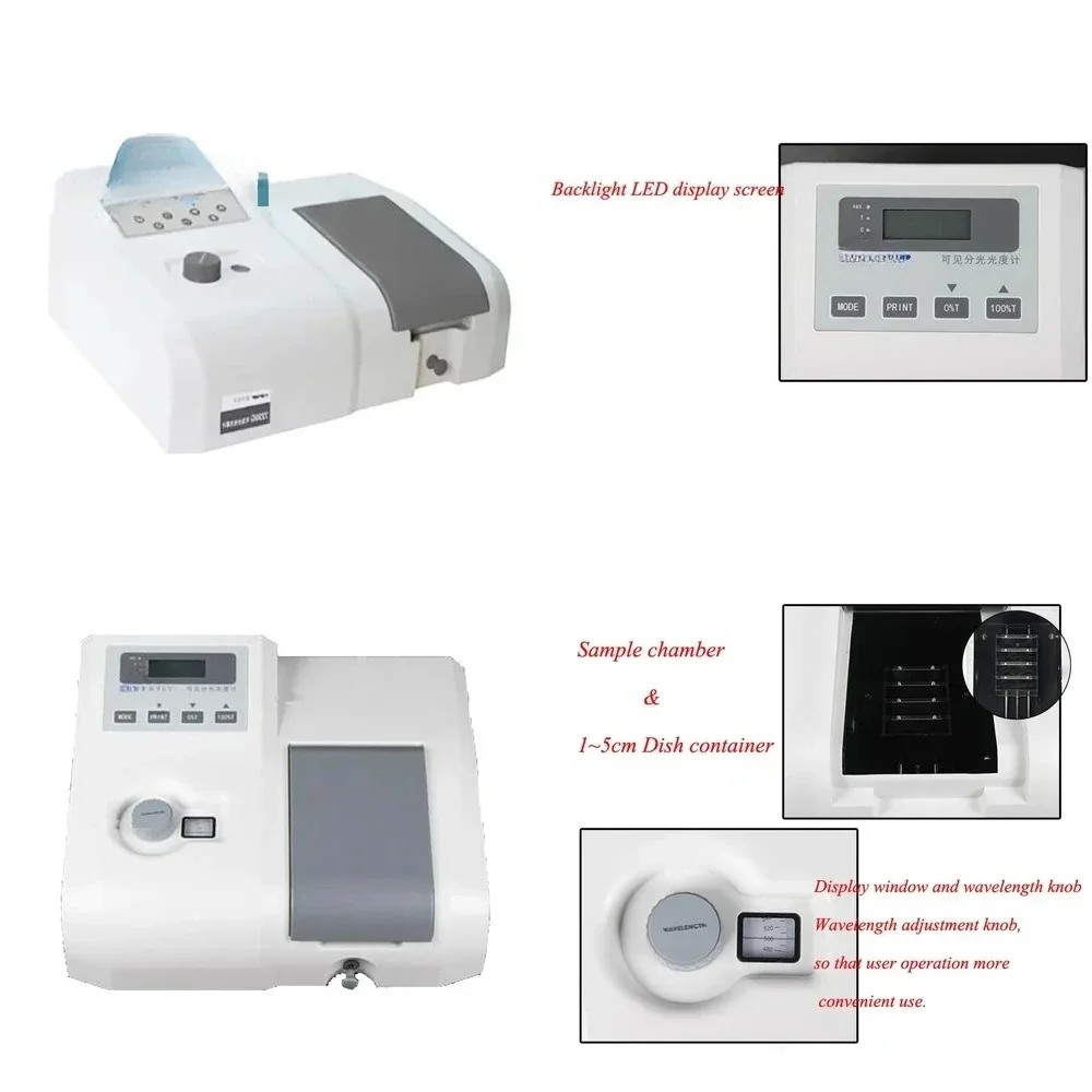 Visible Spectrophotometer 325-1100nm, 2nm Resolution Digital Spectroscopy Instrument for Laboratory Analysis
