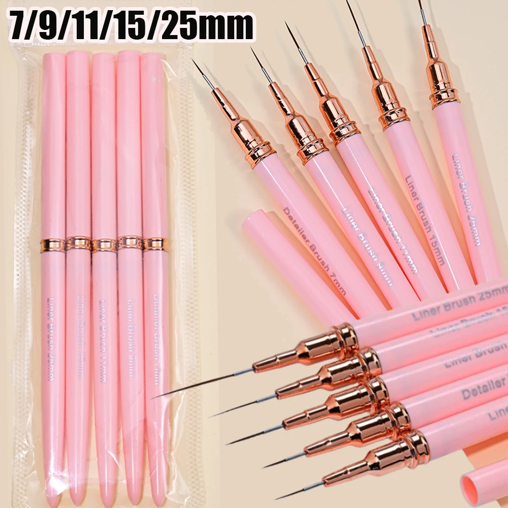 

5 шт./лот, профессиональная французская линия, кисть для рисования ногтей, 7/9/11/15/25 мм, супертонкая кисть для ногтей, длинные линии, полосатая кисть для рисования
