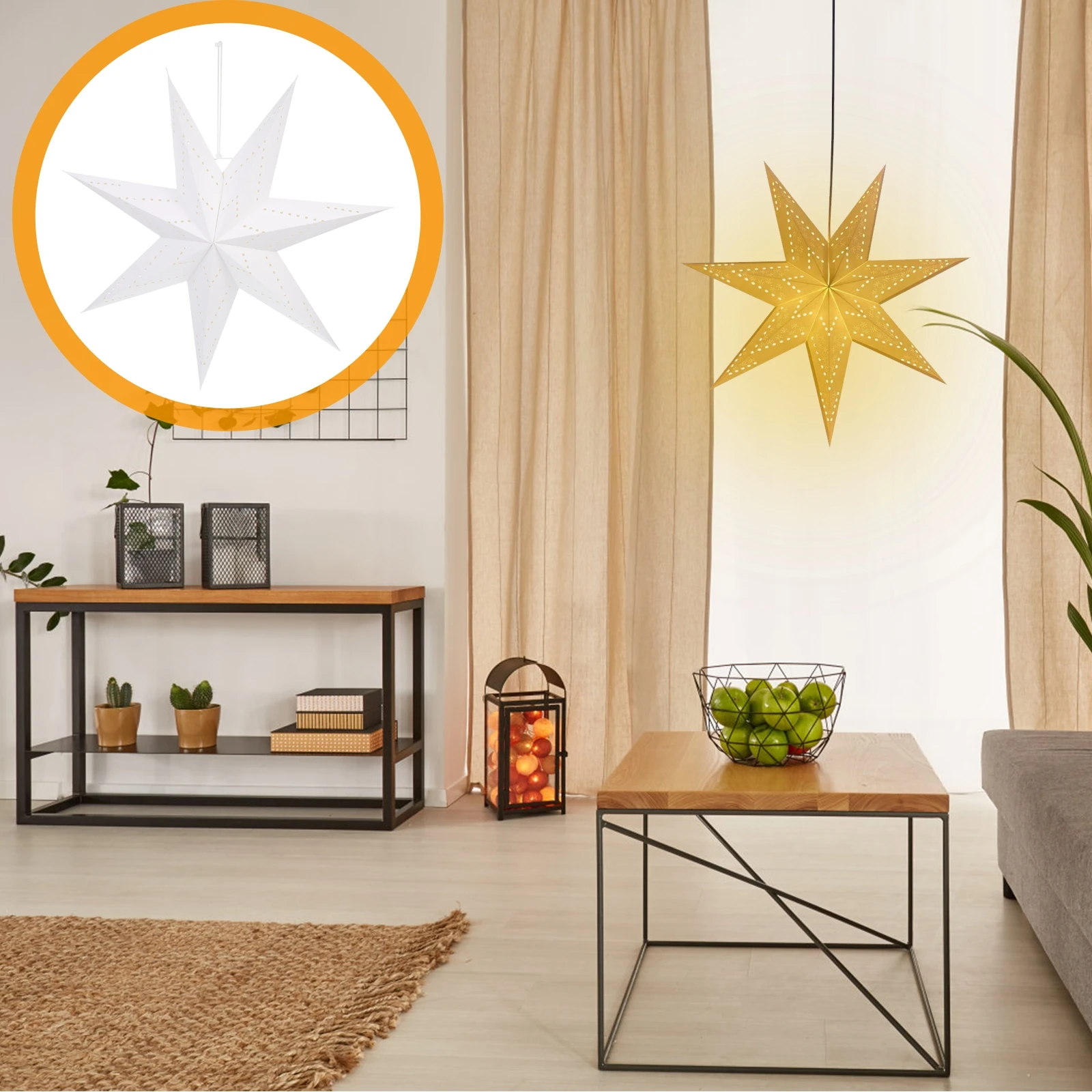 

2pcs Paper Star Lampshade Art Design Foldable Hanging Light Cover For Christmas Home Decorative Lighting Accessory