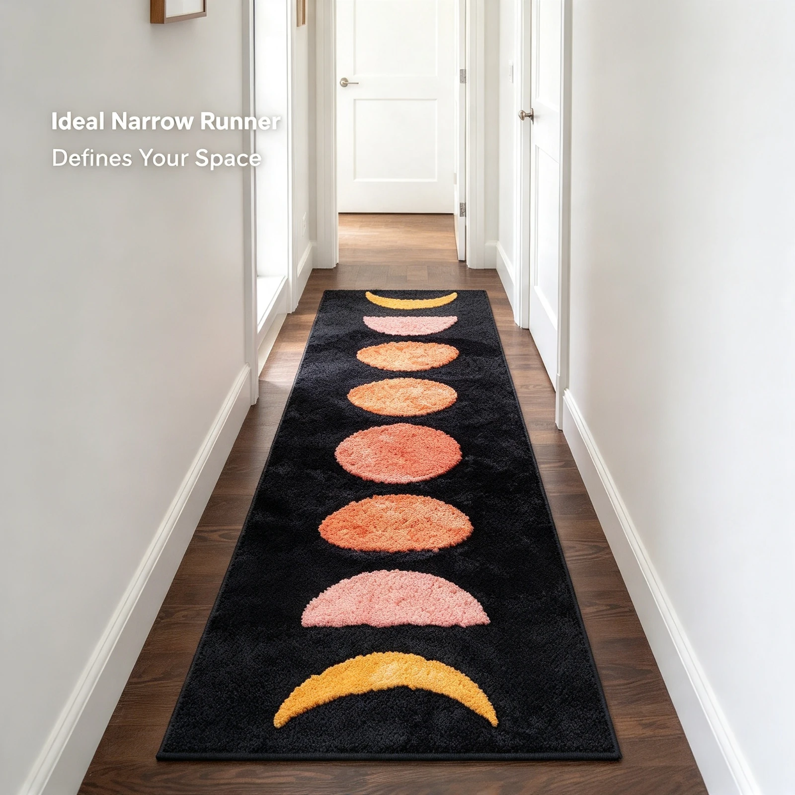 Tufted Runner Rug Black Moon Pattern, Soft Plush Long Carpet Non Slip, Absorbent Floor Mat For Bedroom Entryway, Hallway Home De