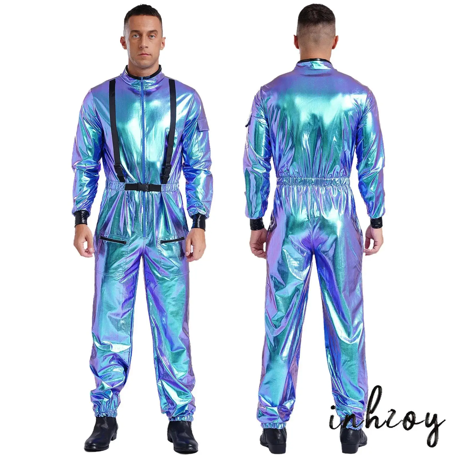 

Men Space Space Suit Coveralls Astronaut Role Play Outfit Halloween Carnival Costume Dress-up Theme Party Jumpsuits Bodysuit 3XL