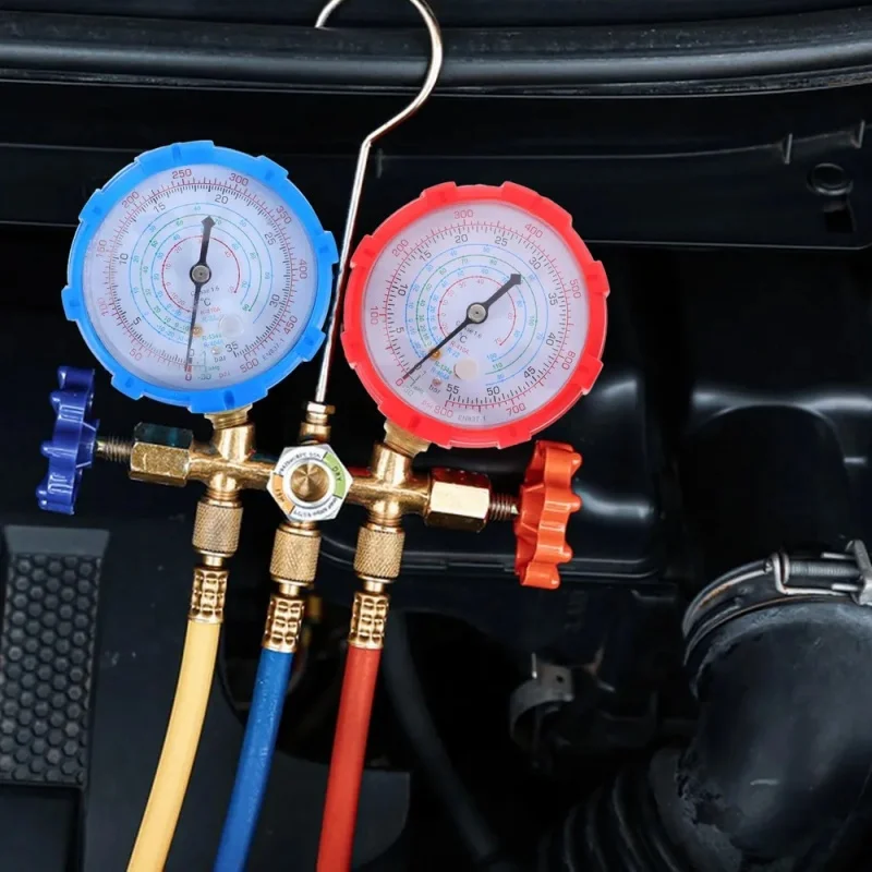 Air Conditioning Maintenance Fluorometer Snow Head Pressure Meter for R410A R22 R134 Refrigerants HVAC Repair Tool Equipment