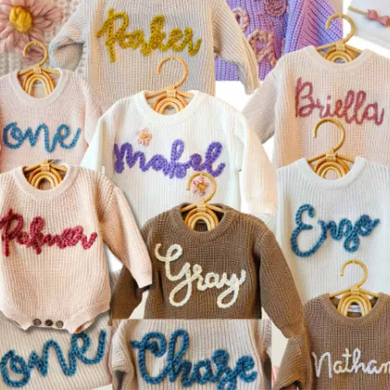 

Personalized embroidery, oversized names, customized baby sweaters for children, thick knitted sweaters for girls and infants