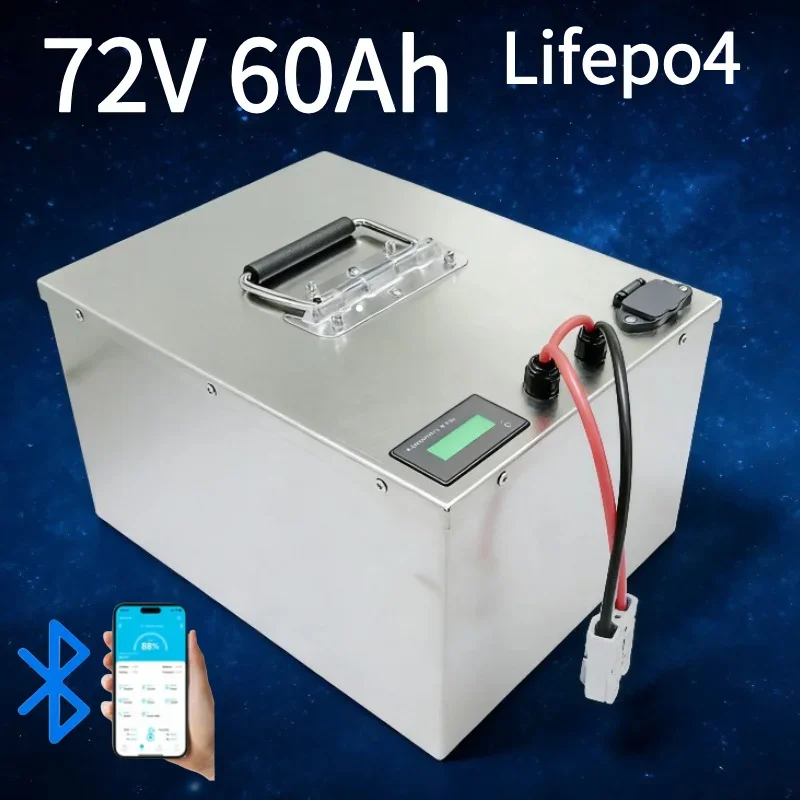 

Аккумулятор LiFePO4 72В 60Ач с Bluetooth и управлением через приложение, литиевая батарея BMS для электромотоциклов, скутеров, трициклов, гольф-каров и транспортных средств