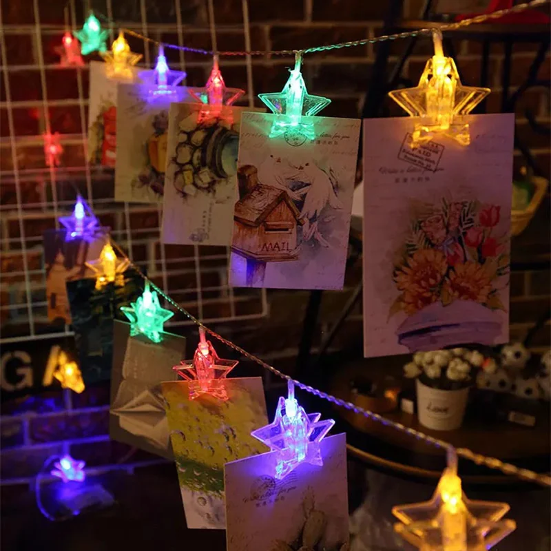 LED Star Photo Clip String Lights Battery Operated Christmas Fairy Lights Garland for Bedroom Background Wedding Birthday Decor