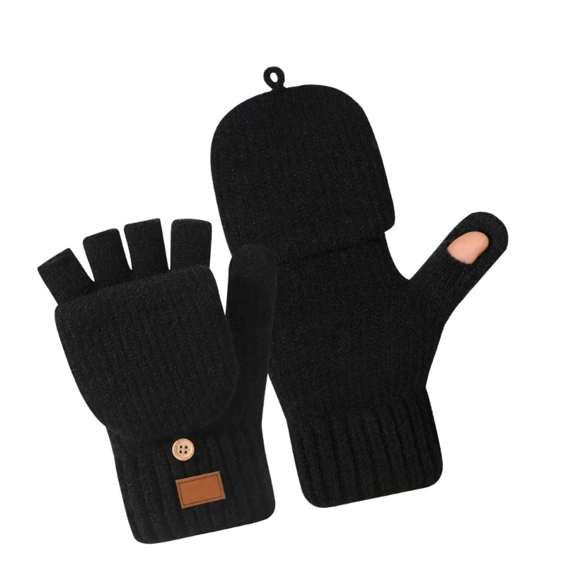 Women Cold Weather Half Finger Gloves Thickened Windproof Design Insulated Lined Winter Use Y166