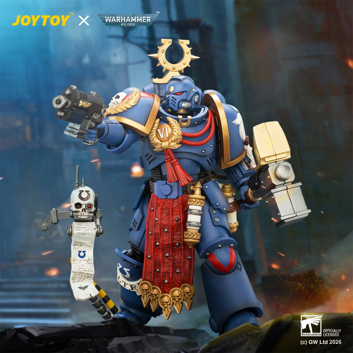 [Vorbestellung] JOYTOY Warhammer 40K 1/18 Actionfiguren Ultramarines Ferren Areios mit Thunder Hammer und Bolt Pistol