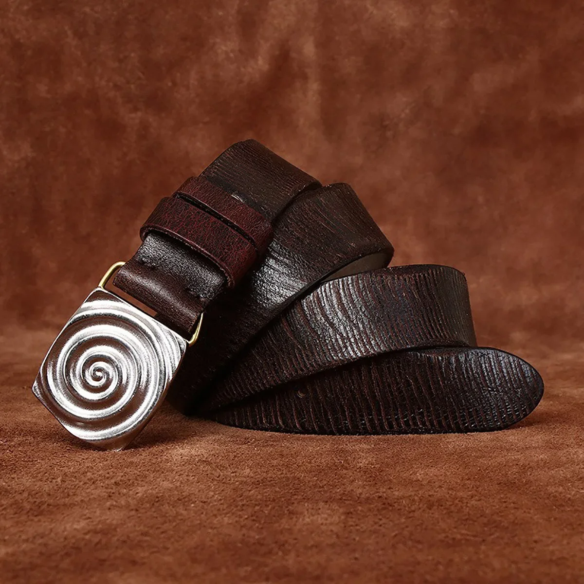 حزام جلد البقر الأصلي الفريد والعصري مع إبزيم فولاذي بعرض 3.8 سم مثالي للملابس غير الرسمية والرسمية #3