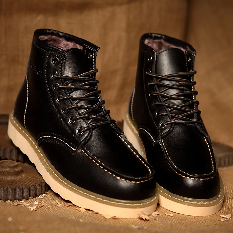 European American Autumn  Winter Thick Soled Retro High Top Couple Boots Height Increasing Non Slip Warm  FashionableShort Boots