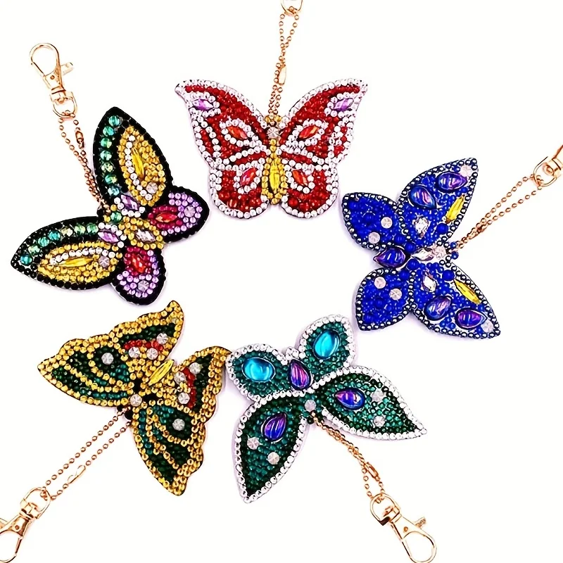 5-piece Diamond Painting Butterfly Keychain Kit, Christmas Valentine's Day Mother's Day Birthday Gift