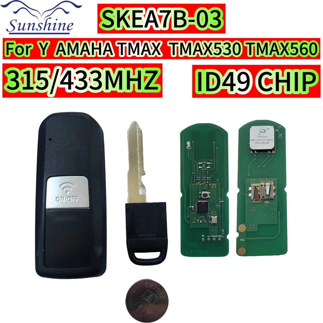 

For Motorcycle Remote Smart Control ID49 Chip 315/433.92MHz SKEA7B-03 Proximity Key Fob For Yamaha TMAX530 TMAX560 2017-2023