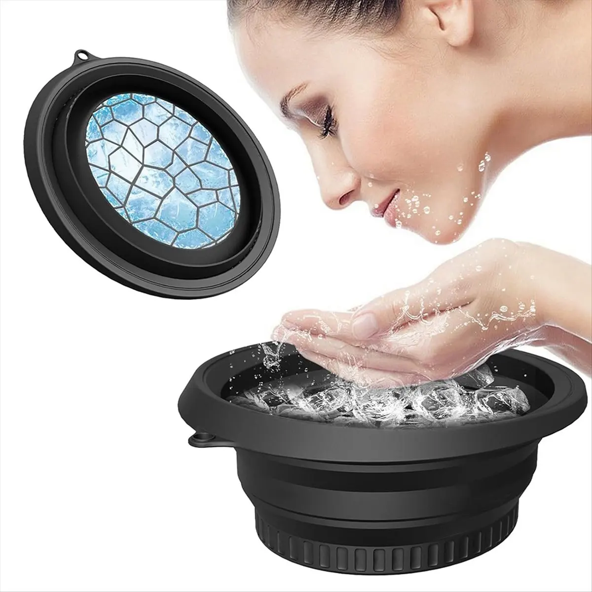 A67T NEW Large Silicone Bowl for Face Ice Bath with Built-in Icetray,Foldable and Hanging Design for Easy Storage Face Ice Bath