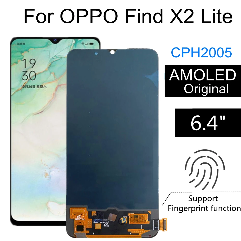 6.4  AMOLED For Oppo Find X2 Lite LCD Display Touch Screen Digitizer Assembly For OPPO CPH2005 lcd find X2 Lite 5G Global