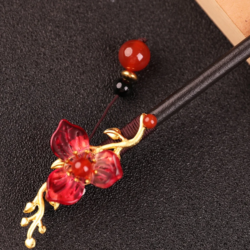 

Hairpin with Tassel Chinese Style Headdress Accessory Chopsticks Wood Vintage