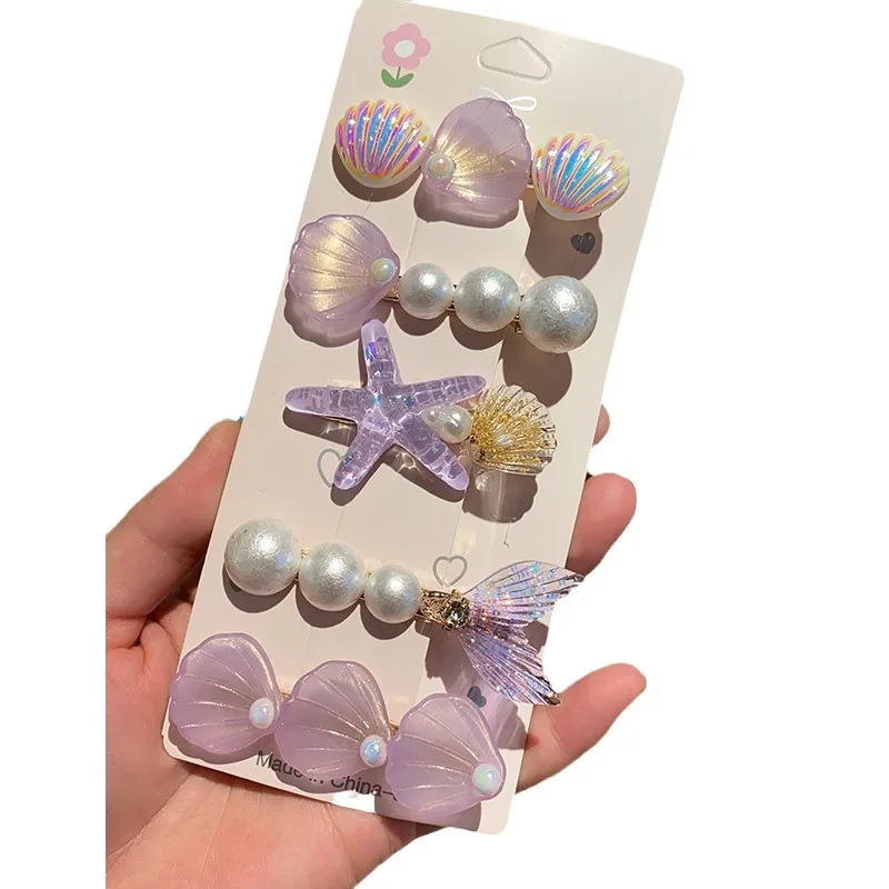 

Набор заколок для волос в виде ракушек для девочек, Изысканные милые боковые зажимы, блестящий Океанский элемент, Аллигатор для волос, декоративный головной убор для женщин и детей