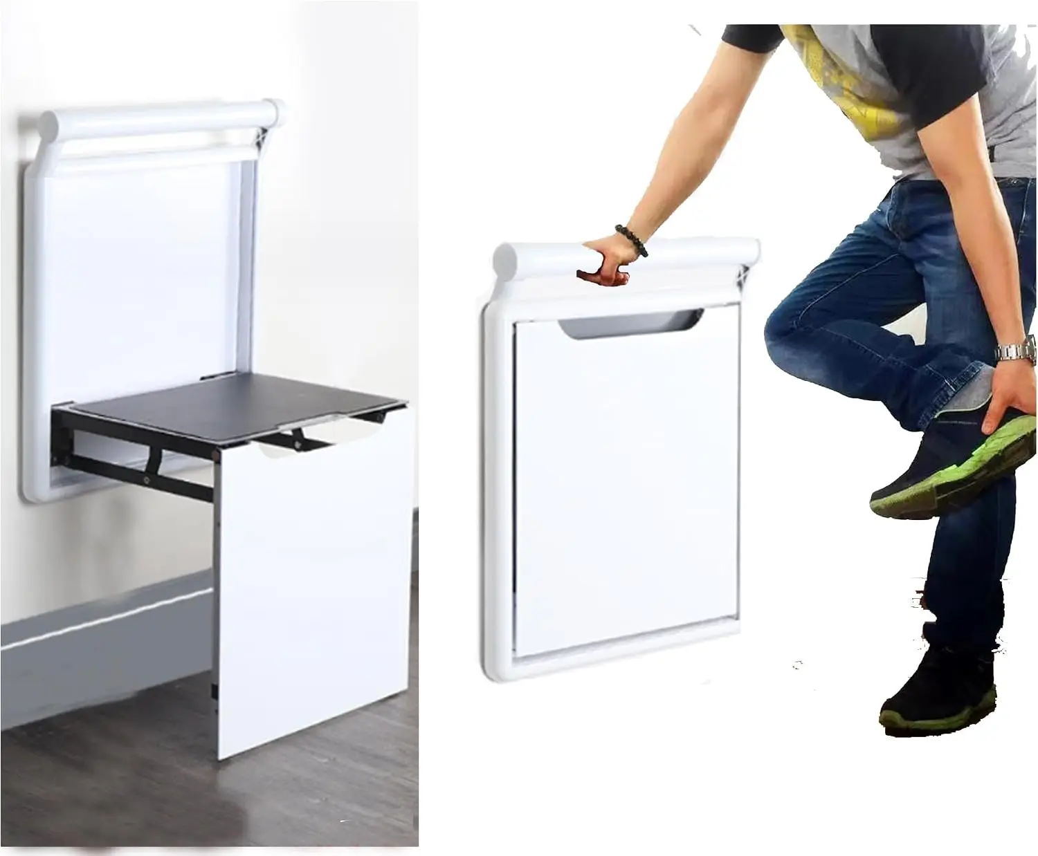 Foldable Wall-Mounted Stool Armrest,Shower Seat with Handle,Shoes Changing