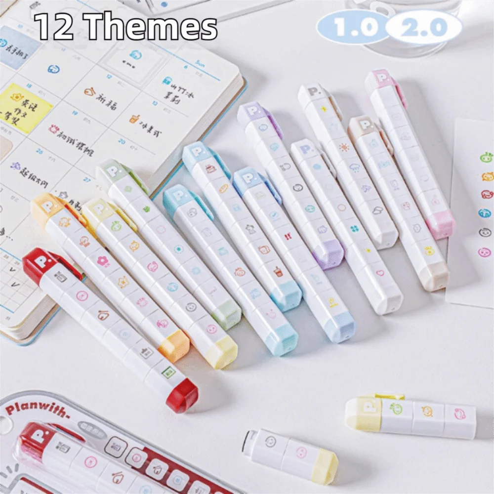 Cute Cartoon To Do List Journal Stamp Detachable 6 Patterns Seal Pen Self-ink Portable Diary Seal Kids Gift School Stationery