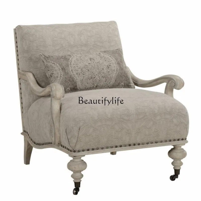 

American solid wood single chair art single sofa leisure retro old tiger balcony chair