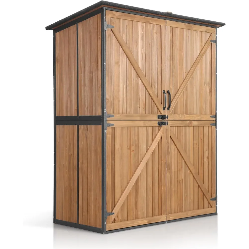 

Shed Outdoor Storage Cabinet with Durable Metal Frame Waterproof Garden Tool Storage with Adjustable Shevels and Floor for Back