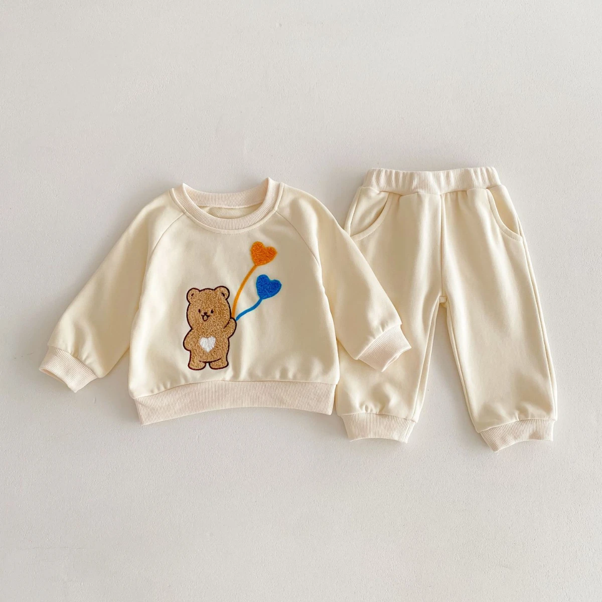 2024 Spring New in Kids Baby Boys Girls Clothes Infant Flocking Bear Top Sweatshirt+harem Pants Children Set 2pcs 3M-4Y