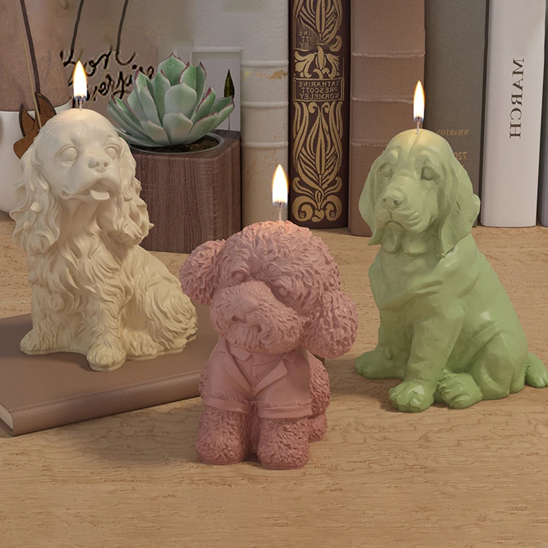 Diy 3d Candle Puppy Making Silicone Mold Kit Ice Cube Fake Dogs Scented Soap Resin Home Decor Handmade Cute Gift Table Ornaments