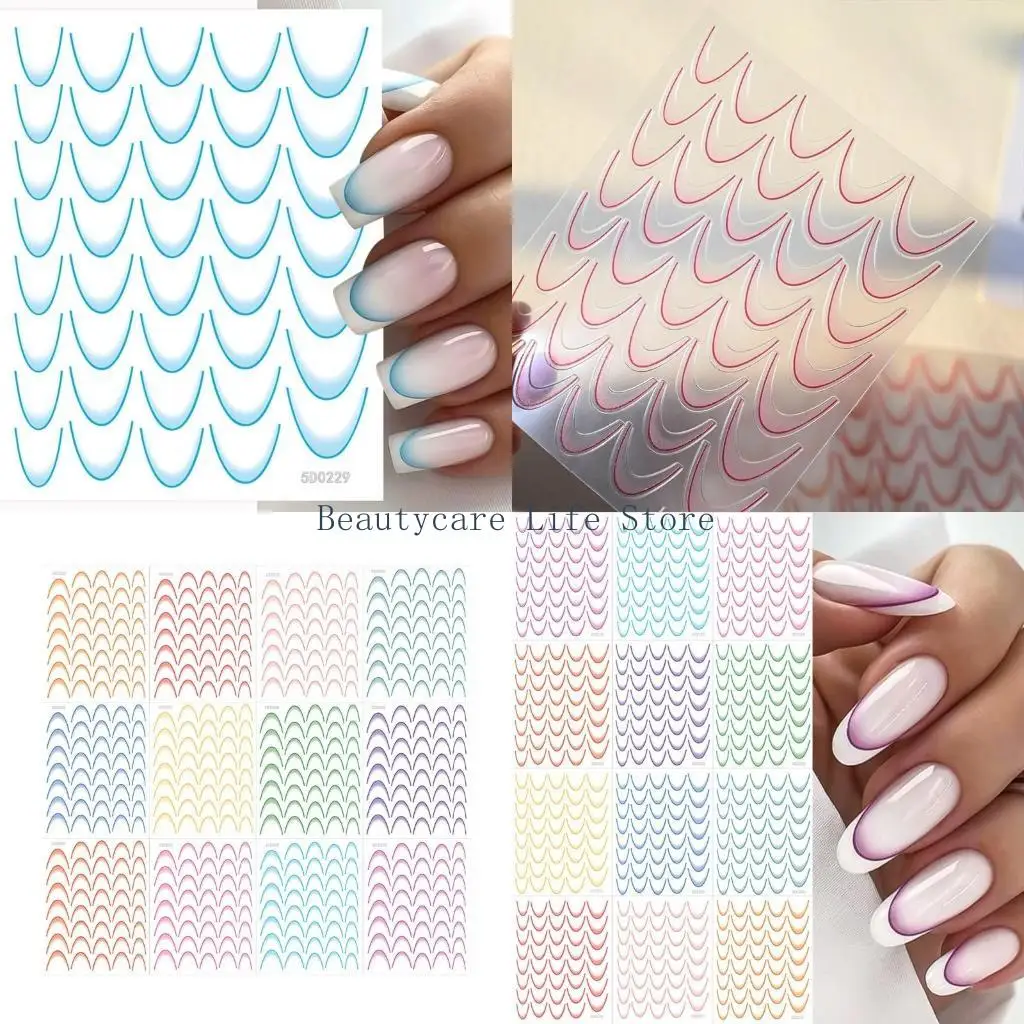 652C 12 Sheets Self-Adhesive Decals French Tip Stickers Nails Art Decorations French Line Nails Art Stickers
