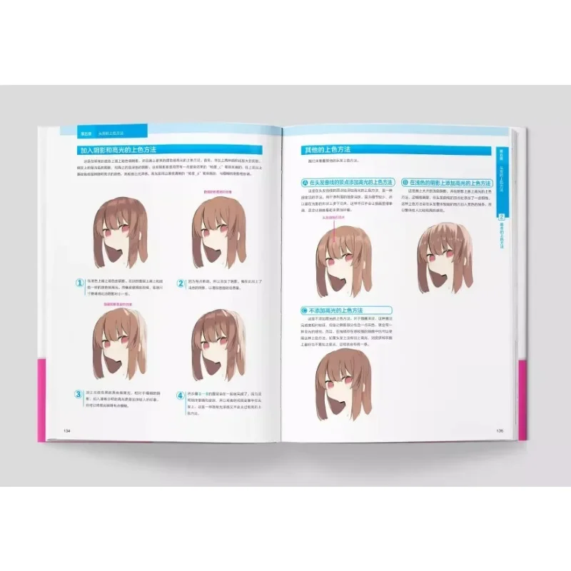 Disegnare il Tutorial dei capelli di Paryi Beautiful Girl Anime Painting Book che rivela il segreto di come disegnare bei capelli