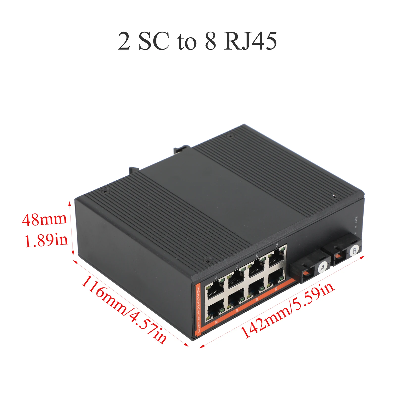 Industrial Media Converter, 2 Fiber SC Port & 8 Port Gigabit Ethernet, Single Mode 20KM Converter with SFP Slot, 12-48V DC