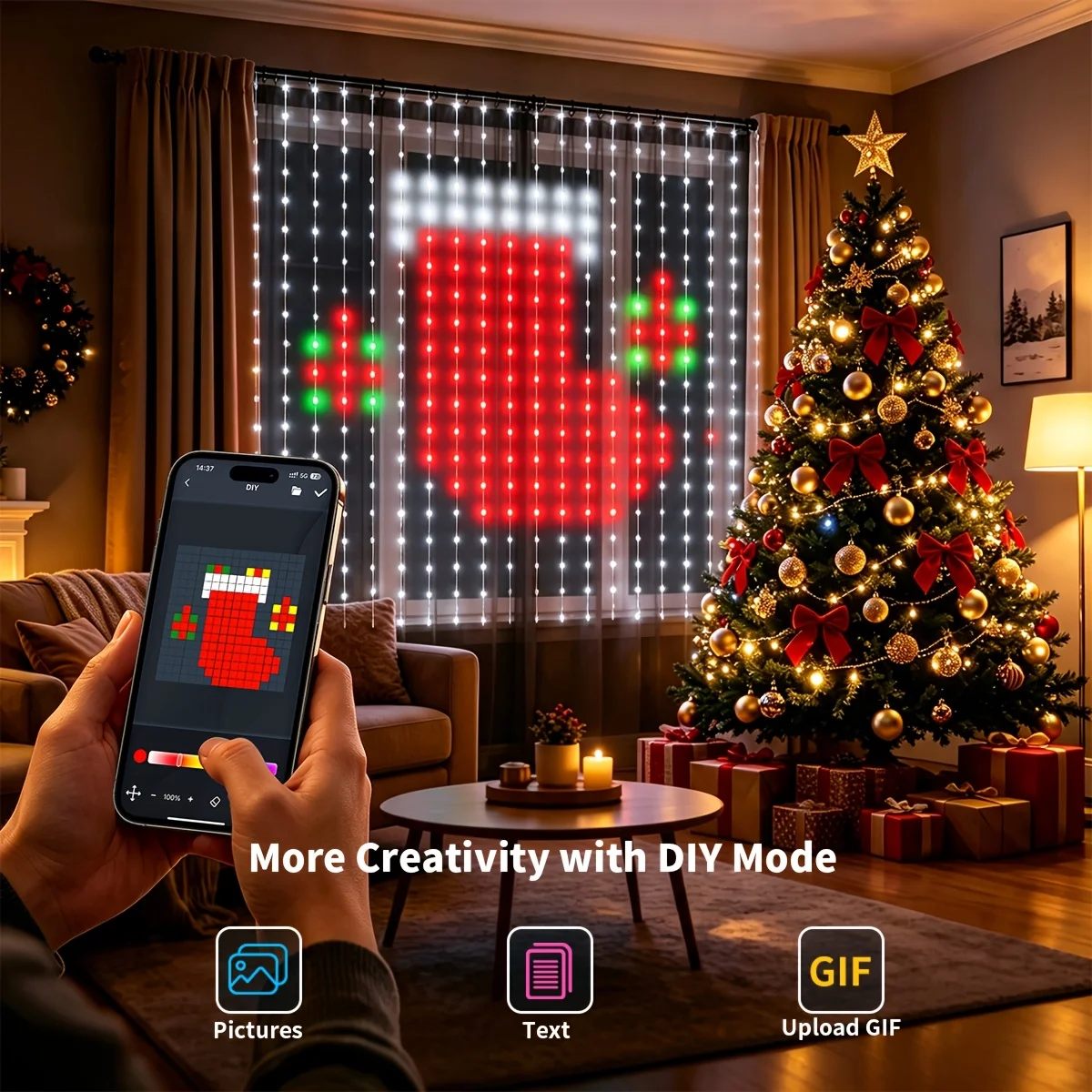 Smart LED Pixel Screen Lights—Supports App Control and Allows for Custom Patterns and Text; RGB Color-Changing Night Lights, Perfect for Outdoor Garden Parties, Weddings, Christmas, Halloween, and Holiday Home Decor
