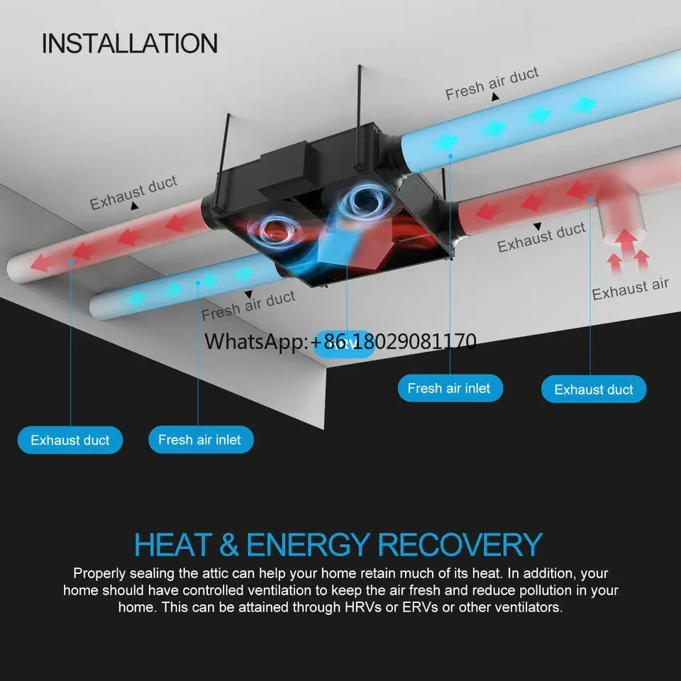 Ventilate Fresh Air HVAC Heat Recovery Ventilation System 150CFM