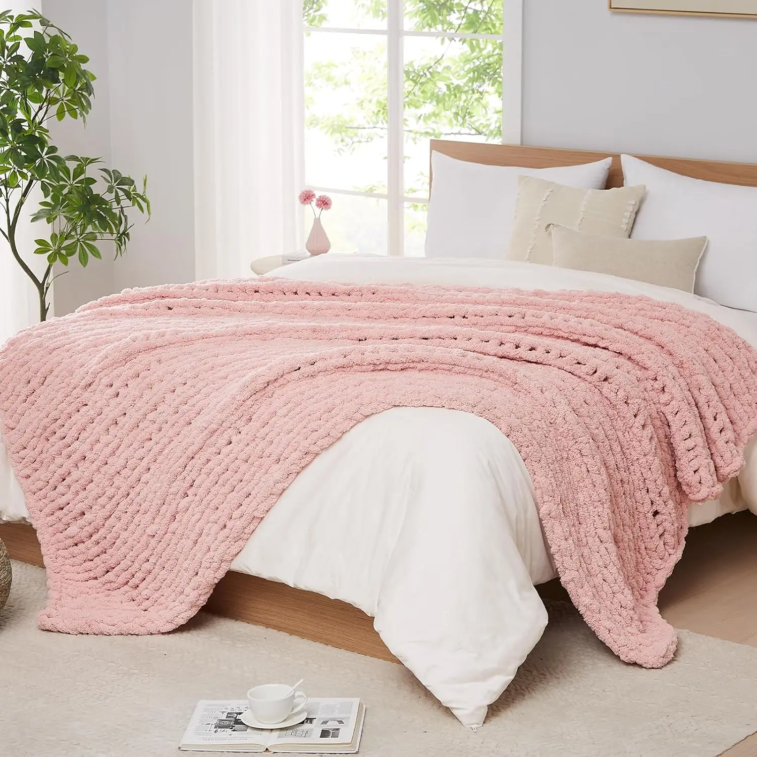 

Chunky Knit Blanket Throw - Soft Chenille Yarn Throw Blanket 50X60: Handmade Thi Cable Knit Crochet Blanket - Large Knit