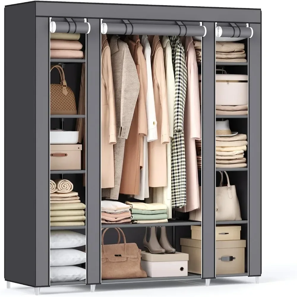 Closet Wardrobe, Portable Closet for Bedroom, Clothes Rail with Non-Woven Fabric Cover, Clothes Storage Organizer,