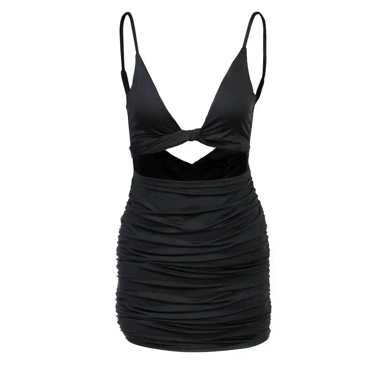 Super Kleine XXXS Dameskleding Zomer Jarretel Sexy V-hals Nauwsluitende Geplooide Jurken Hollow Out Party Bodycon Jurk