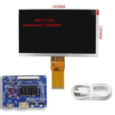 7 Inch 1024*600 Screen Display LCD Monitor Driver Control Board Mini HDMI-Compatible For Lattepanda,Raspberry Pi Banana Pi PC