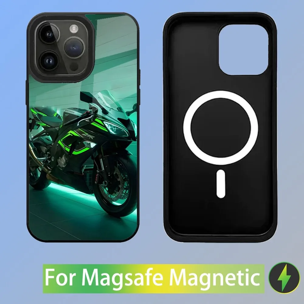 Motorfietsen N-Ninja H2R telefoonhoesje voor iPhone 16,15,14,13,12,11,Plus,Pro,Max Mini K-KawasakiE Magsafe magnetisch draadloos opladen