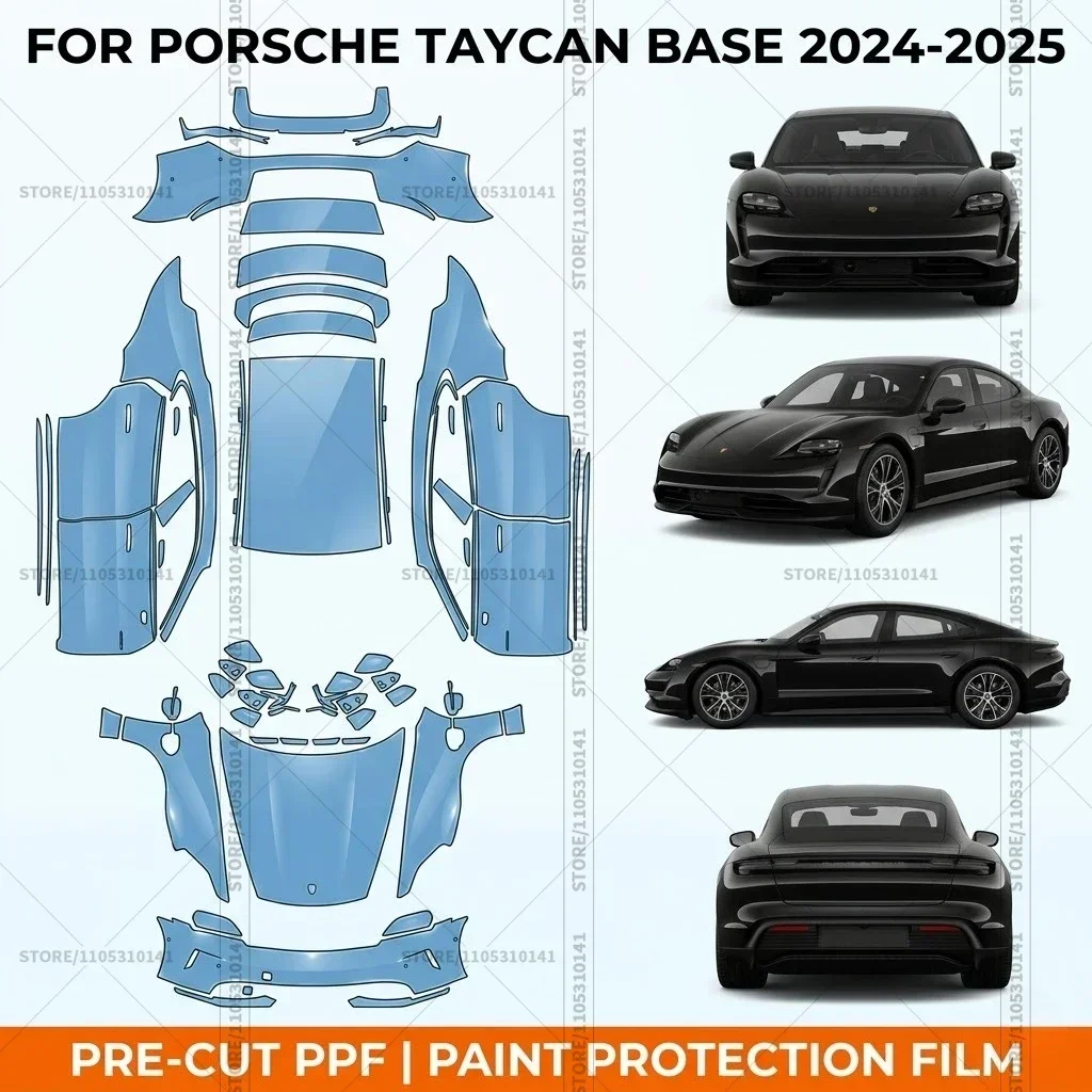 

Предварительно нарезанная прозрачная защитная пленка PPF для бампера, автомобильная защитная пленка Clear Bra для Porsche Taycan BASE 2024-2025