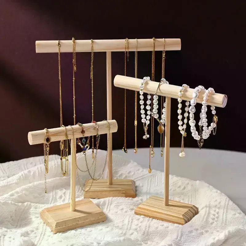 Wooden Jewelry Bracelet Storage Display Chain Watch T-Bar Rack Organizer Hard Stand Holder Jewelry Display Bracelet Display Rac