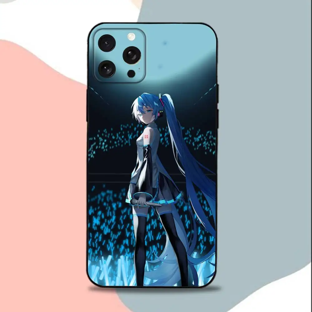 Sweet Hatsune M-Miku Anime Phone Case For iPhone 15,13,16,12,11,17,14,Plus,Pro,Max,XS,XR,X,SE,Mini,Soft Silicone Black Cover