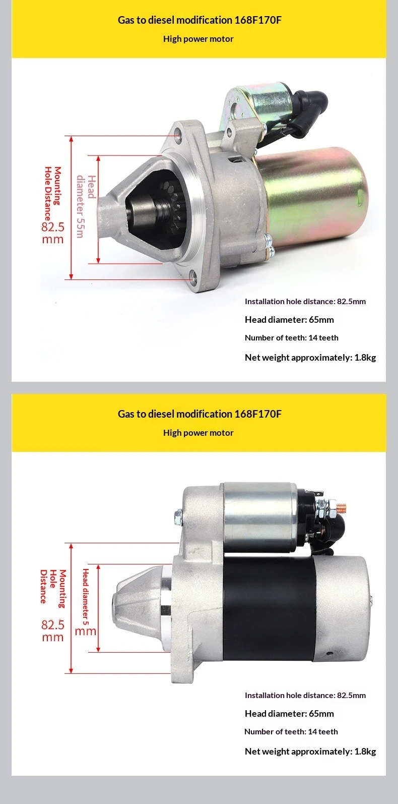 Diesel Engine Starter Motor 170F 178F 186F 188F 192F For Micro Tiller Replacement Parts
