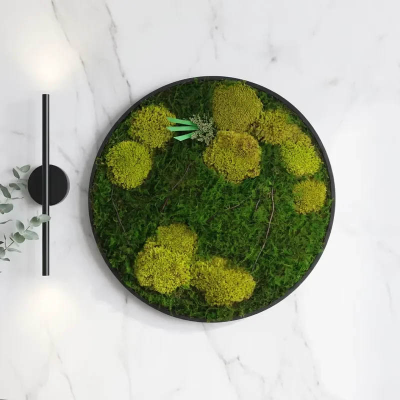 60 cm Round Shape Ready Made Office Decoration 3D Real Natural Moss Wall Art Frame Wholesale Stabilized Preserved Reindeer