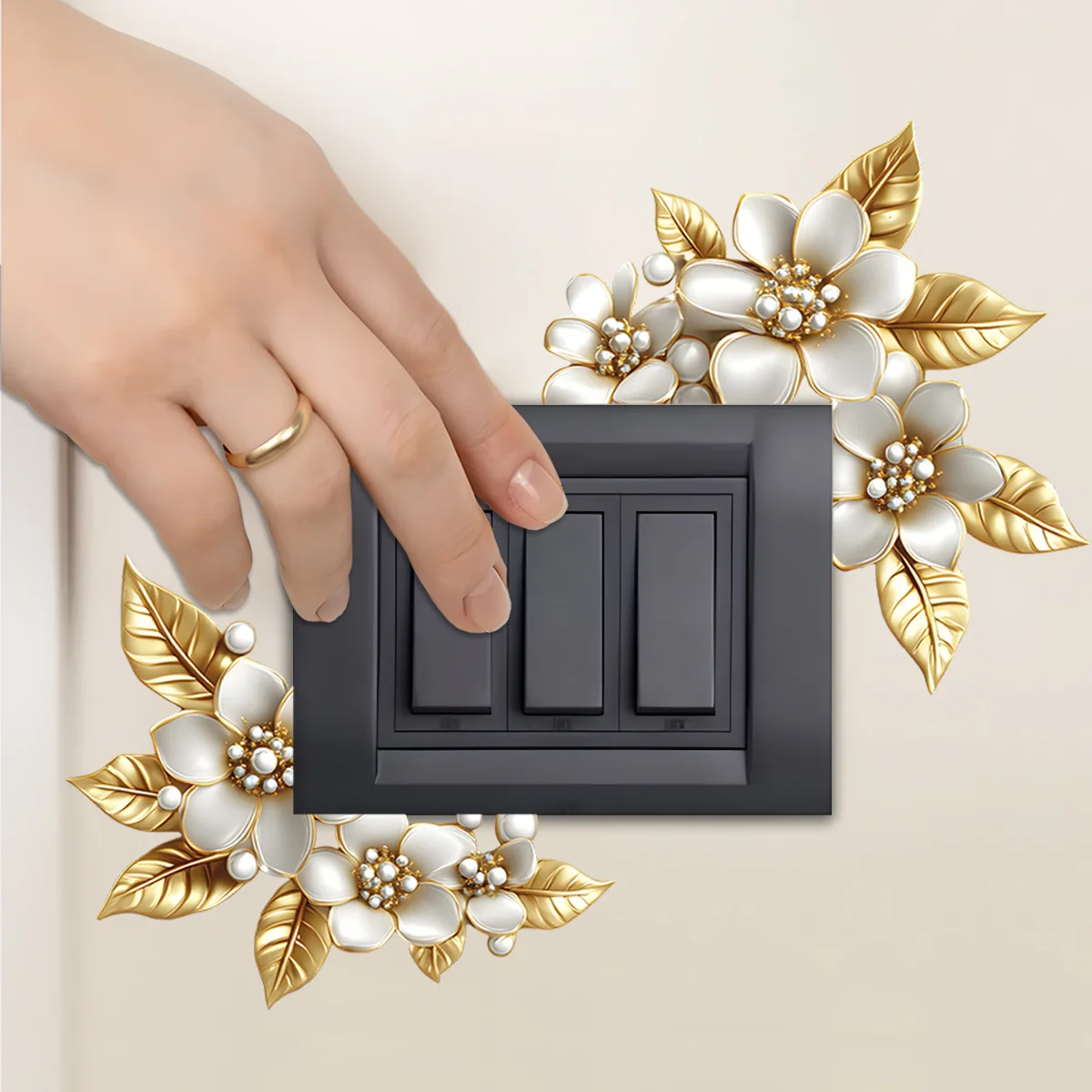 Autocollants créatifs pour interrupteur de fleur dorée, 1 pièce, pour salon, chambre à coucher, entrée, décoration de la maison, autocollants muraux